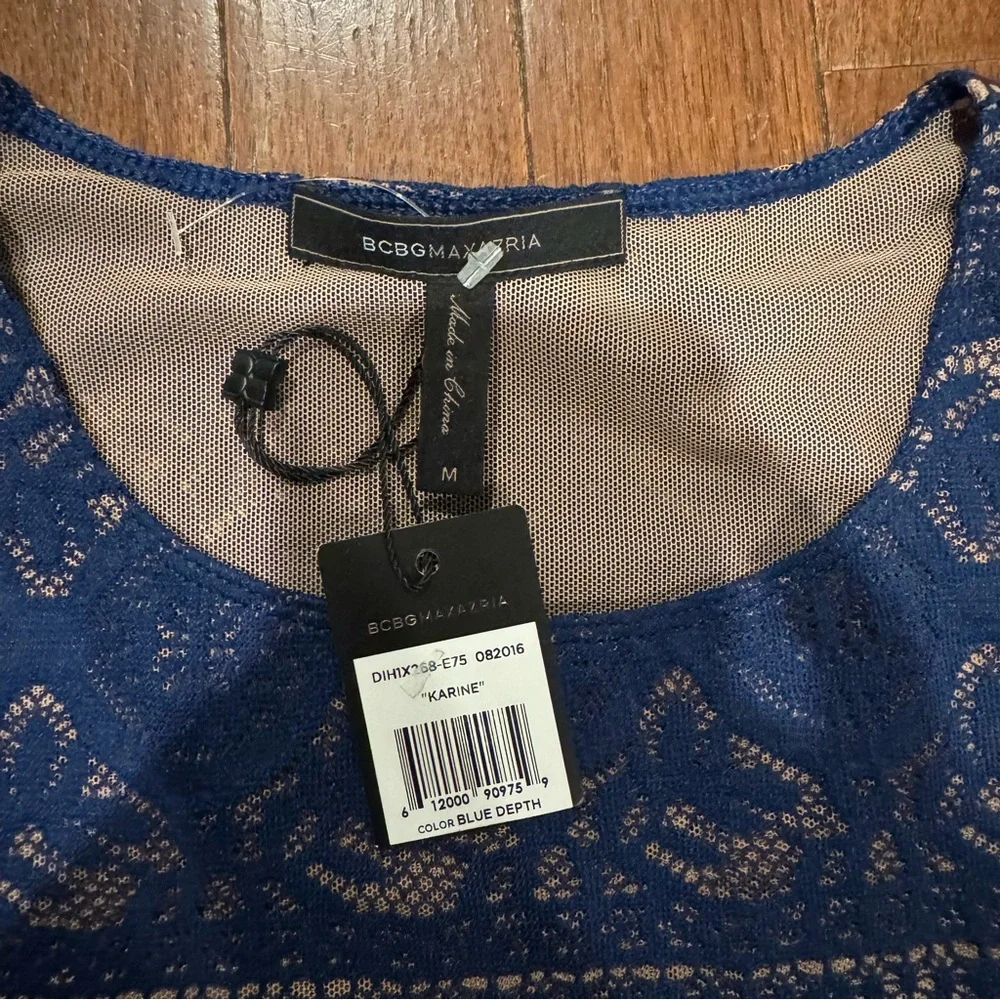 BCBGMAXAZRIA Karine Navy Lace Peplum Blouse Top NWT